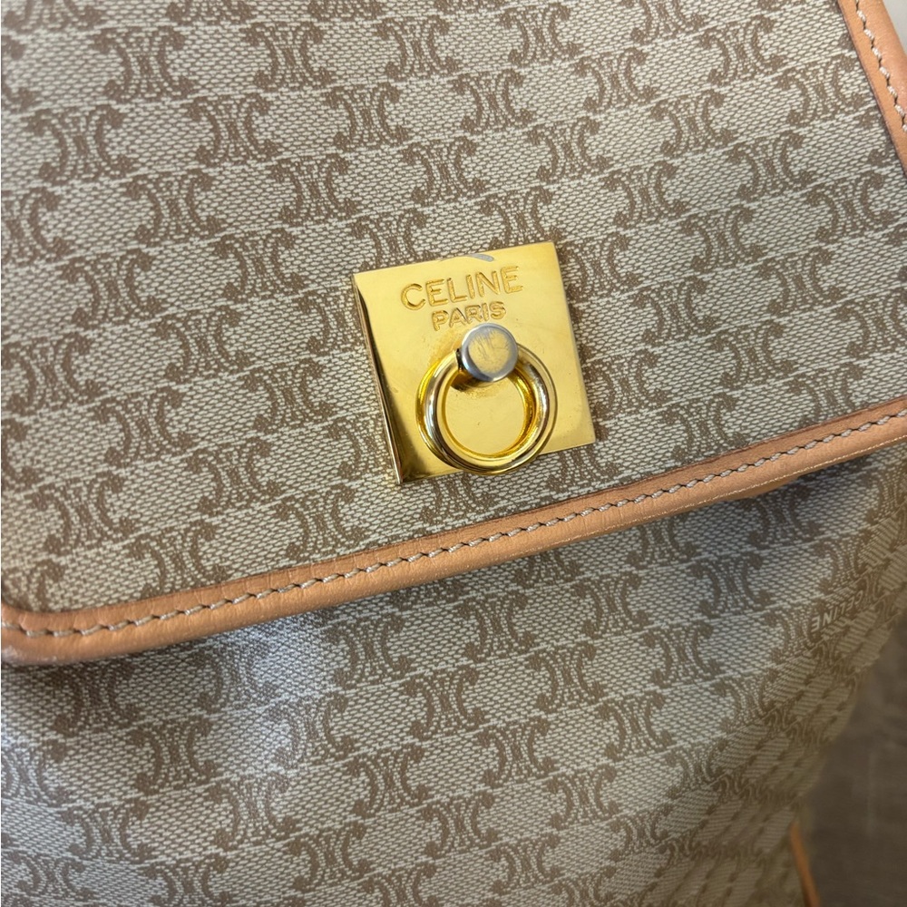 Celine Beige Monogram Canvas Drawstring Backpack with Tan Leather Trim - Picture 6 of 8